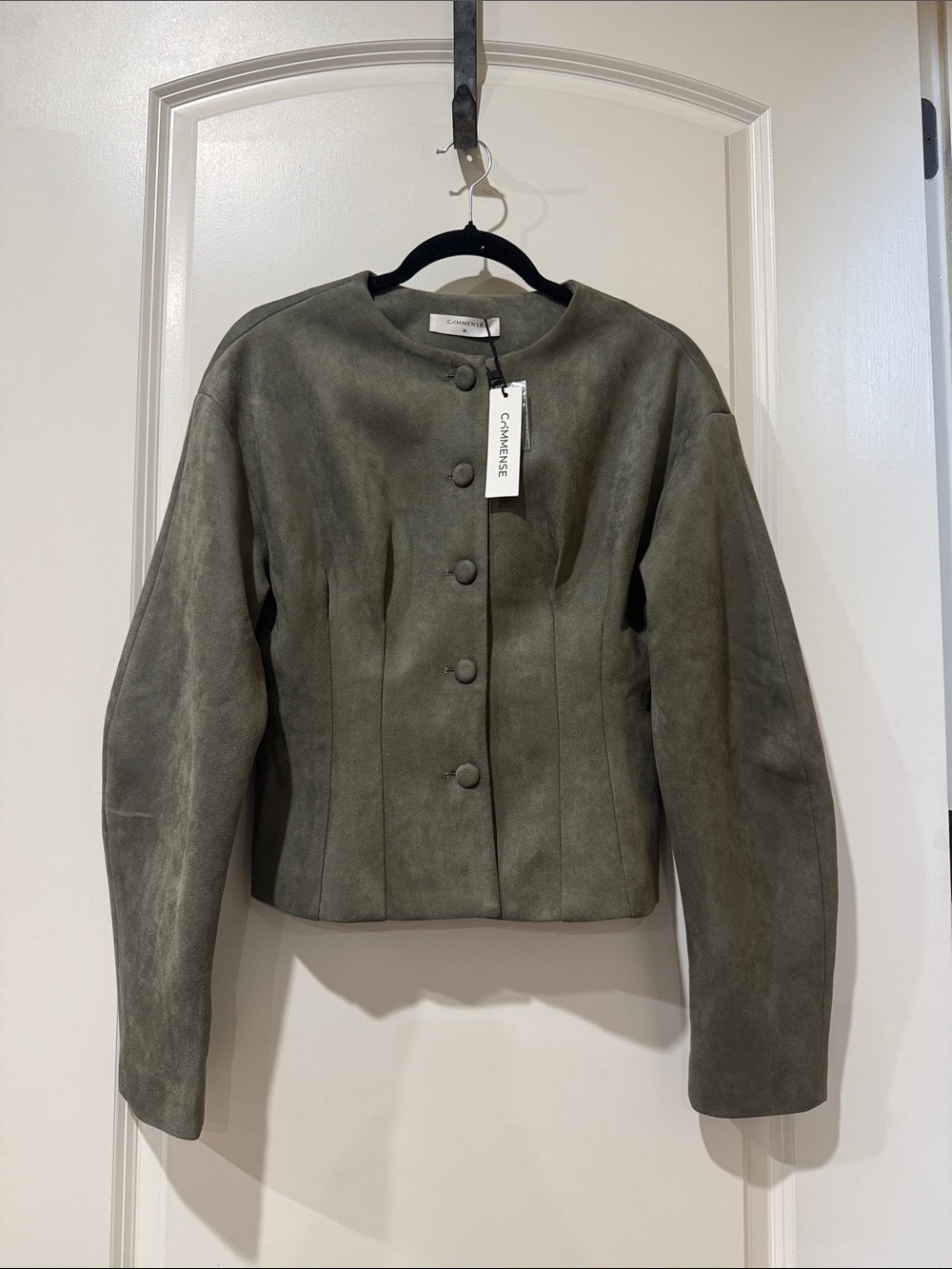 Commense Olive Suede Button-Front Jacket